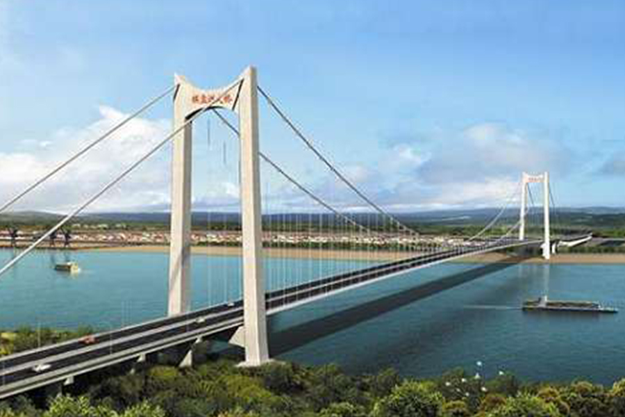 湖北棋盤洲長江公路大橋為地錨式懸索橋,主跨1038米。.jpg